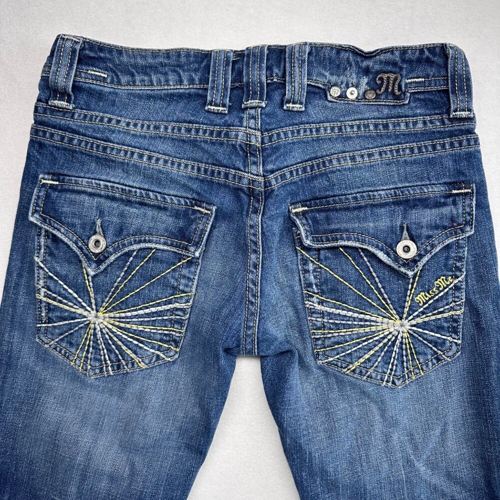 Miss Me Low Rise Bootcut Jeans Embroidered Flap Pockets Size 28 Medium Wash Y2K